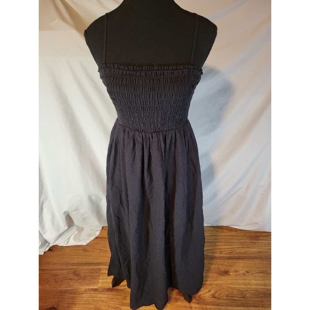 Paris Atelier & Other Stories Black Smocked Bamboo Midi Dress Size 2